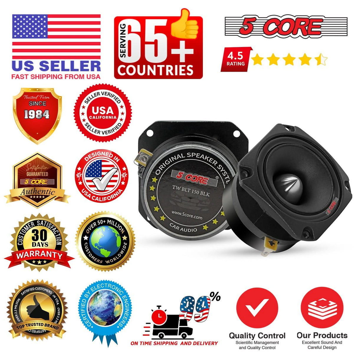 5Core Tweeters Speakers Car Audio Pair 600W Peak 3.5 Inch Super Tweeter Bullet