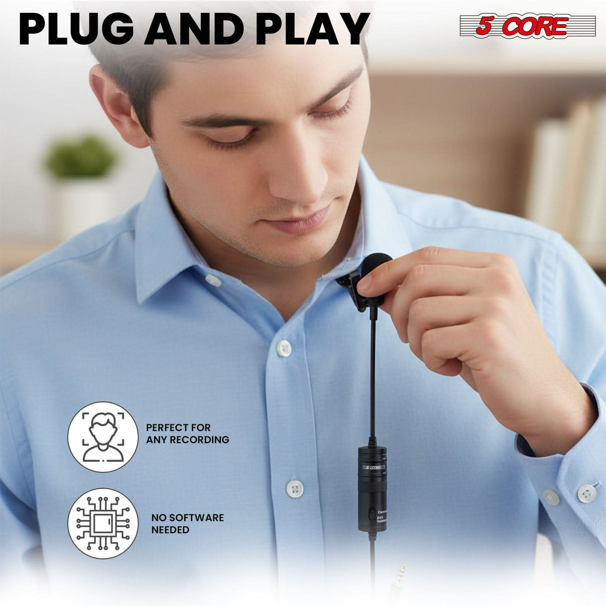 5 Core Microphone Professional Lavalier Mic Wearable Omnidirectional Condenser 3.5mm Body Microfono
