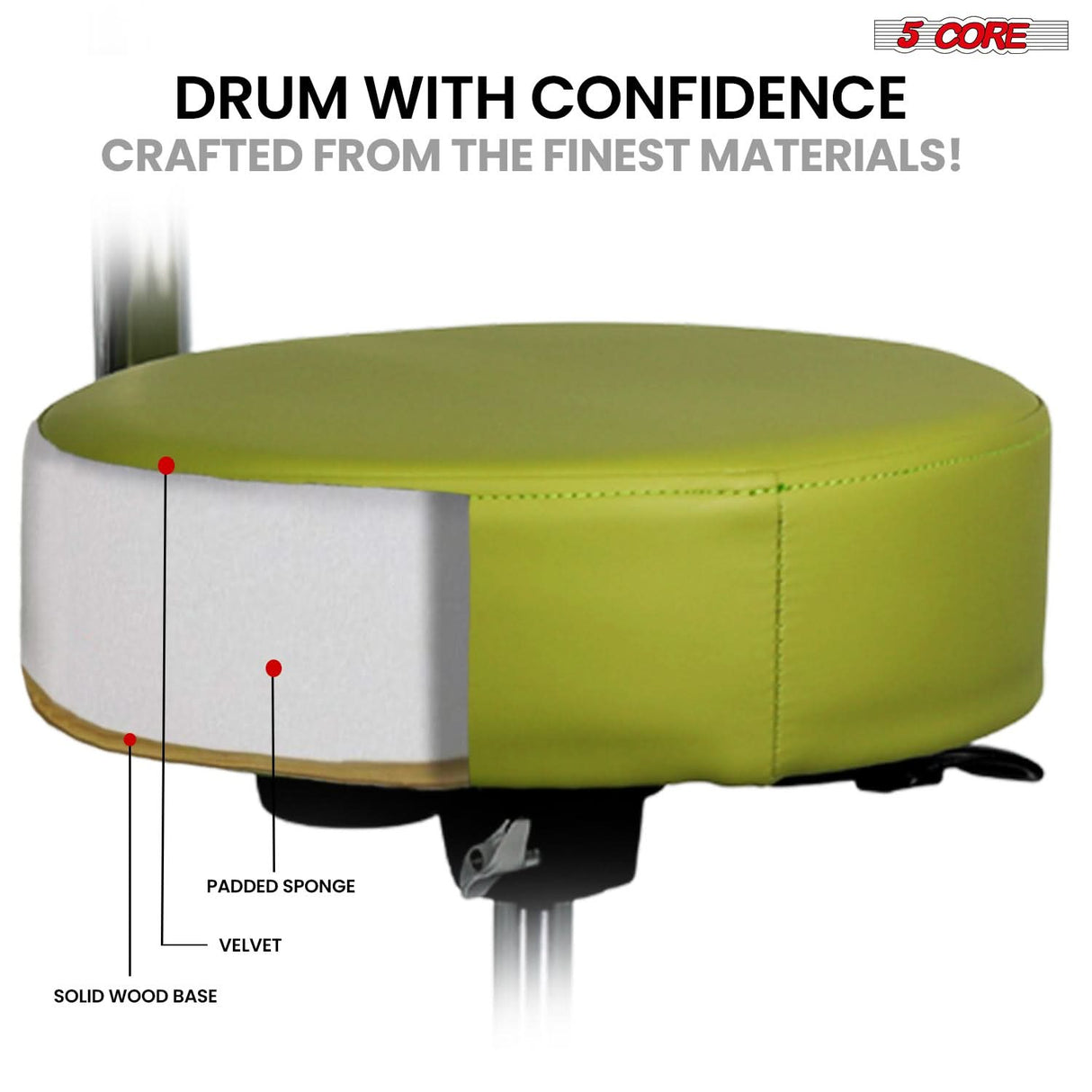 5 Core Drum Throne w Backrest 4" Padded Stool Airlift Adjustable 25.5" Drummer Chair 441Lb Capacity