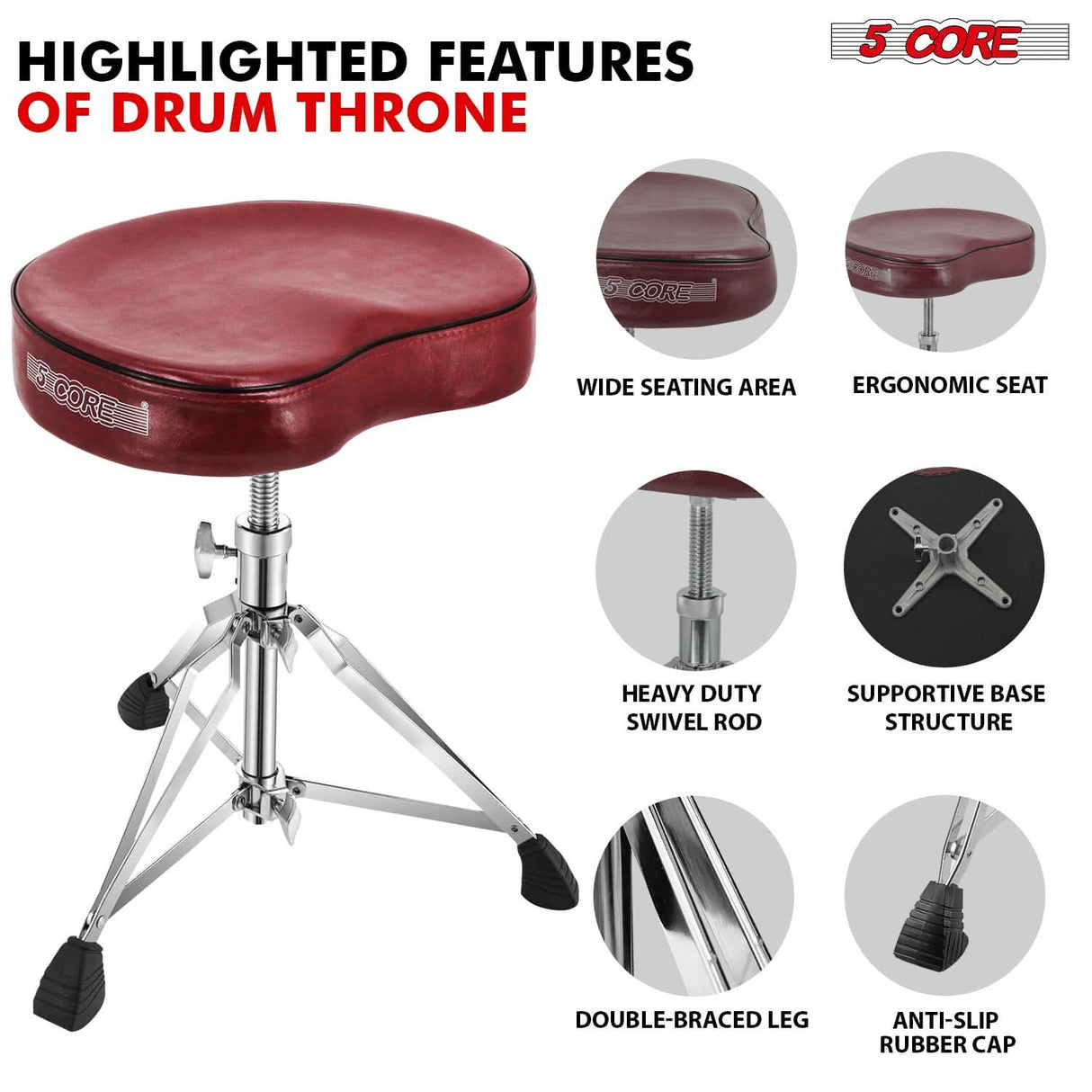 Reliable 5Core drum seat with saddle shape for added support