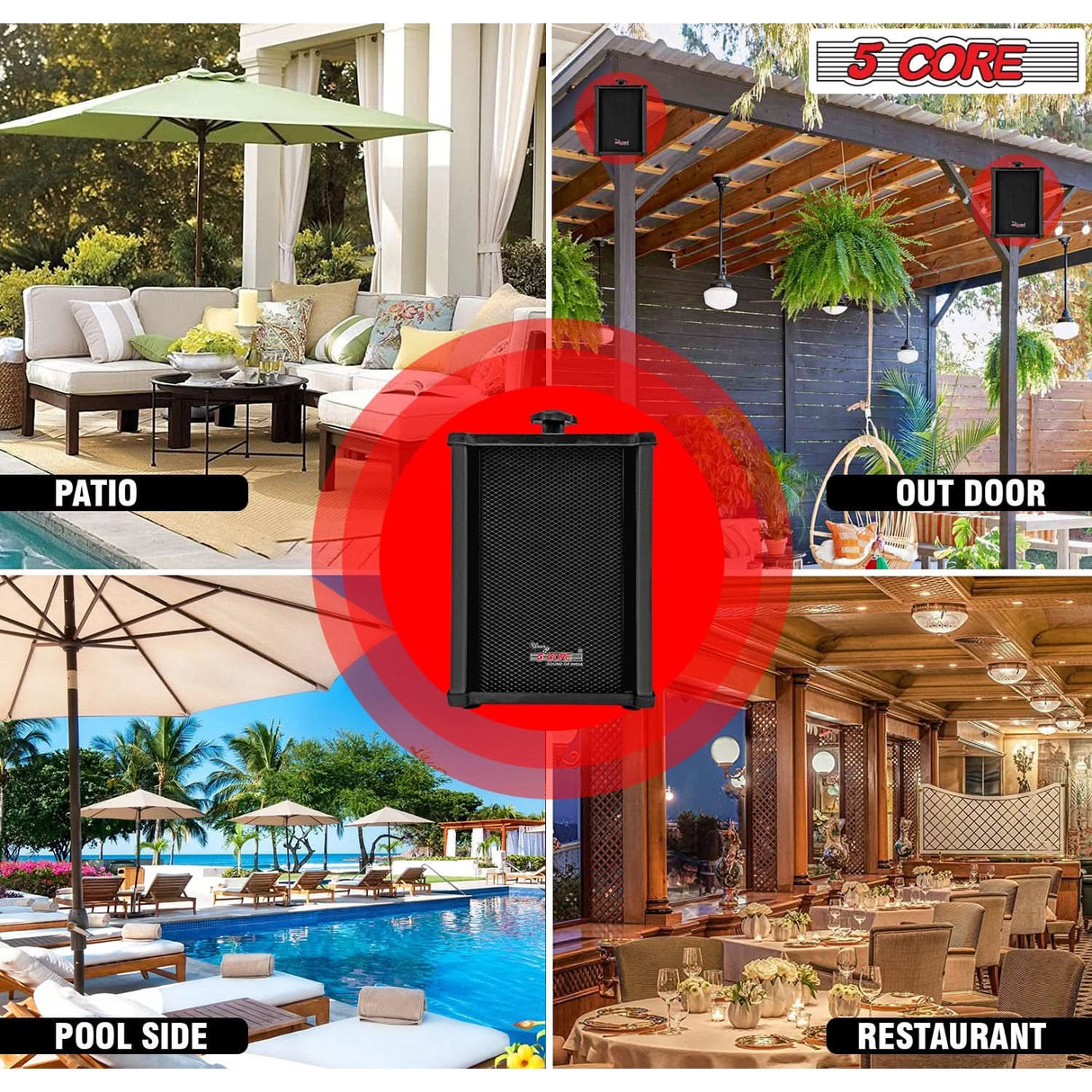 5Core Outdoor Speakers Stereo In Wall 100W Peak Passive Home Audio System