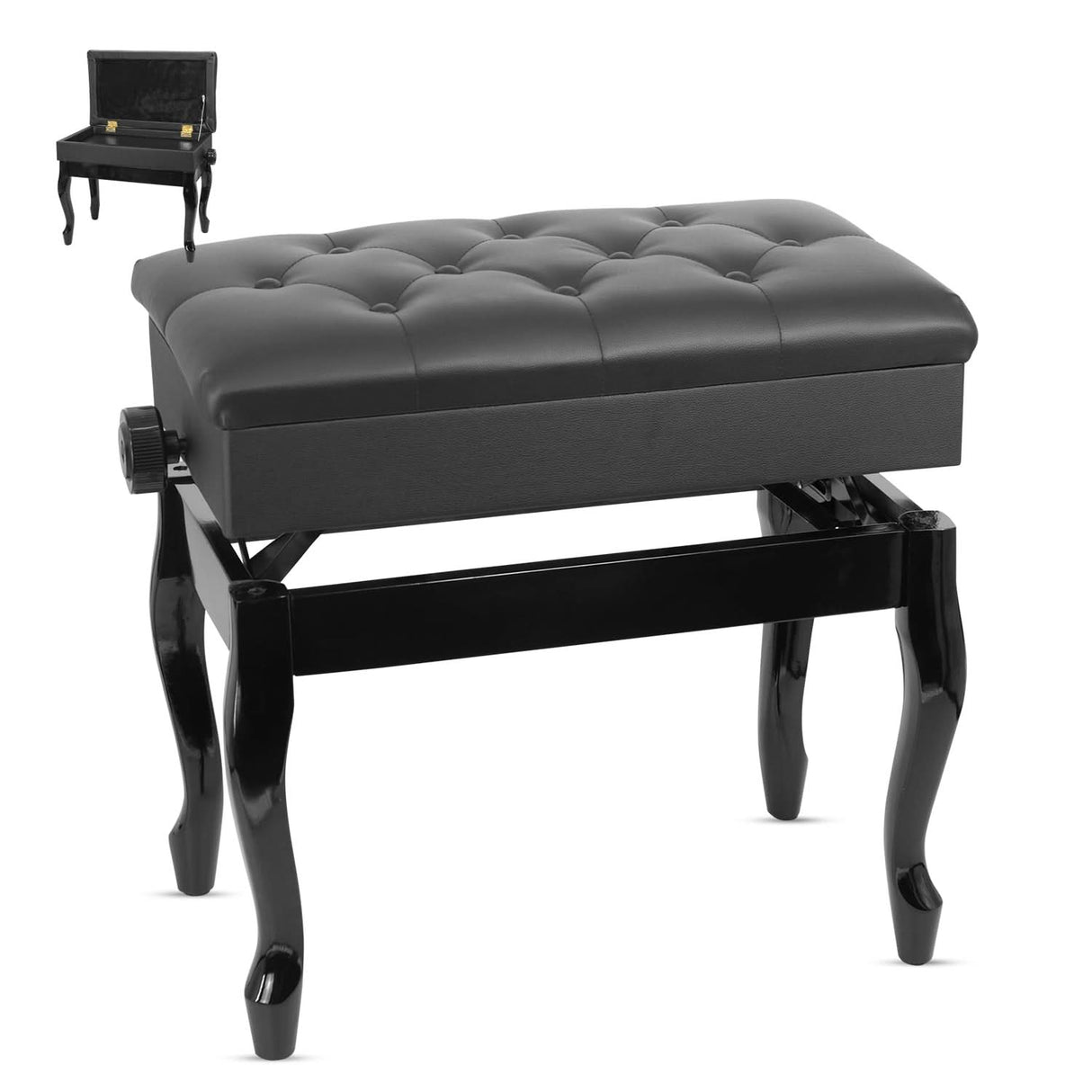 5 Core Piano Bench 3" Padded Cushioned Stool Wooden Heavy Duty Adjustable Musician Chair w Storage