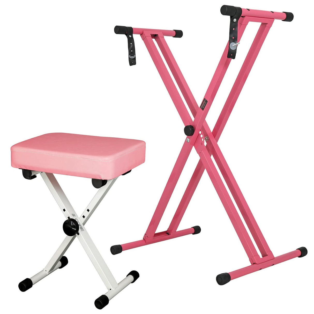 5Core keyboard stand double X style adjustable piano riser with keyboard bench PINK
