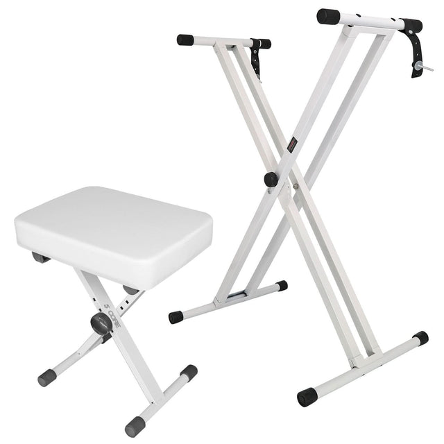 5Core keyboard stand double X style adjustable piano riser with keyboard bench WHITE