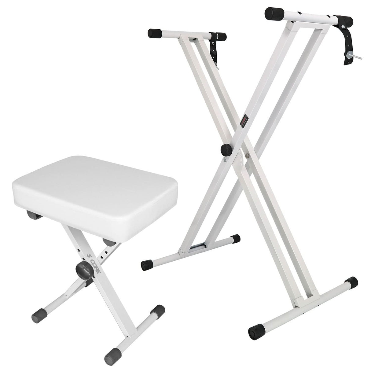 5Core keyboard stand double X style adjustable piano riser with keyboard bench WHITE