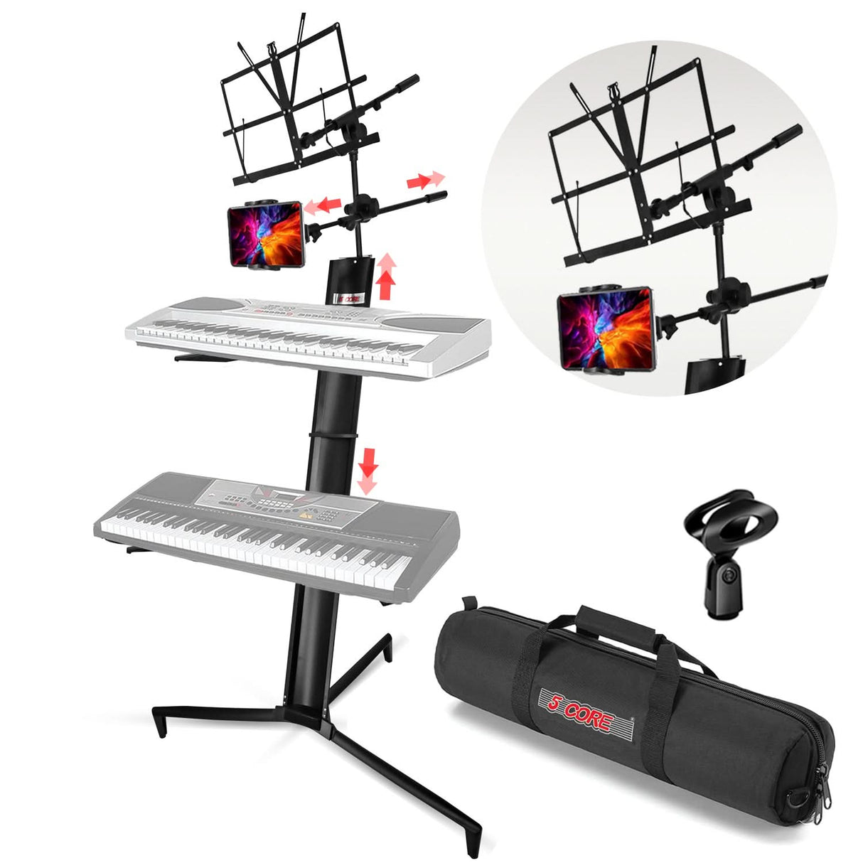 5Core 2 tier keyboard stand with adjustable height for electric piano