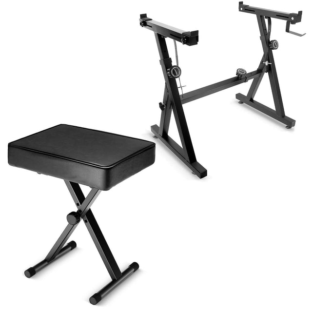 5Core keyboard stand adjustable z style piano riser black + keyboard piano bench black by 5Core for professional use