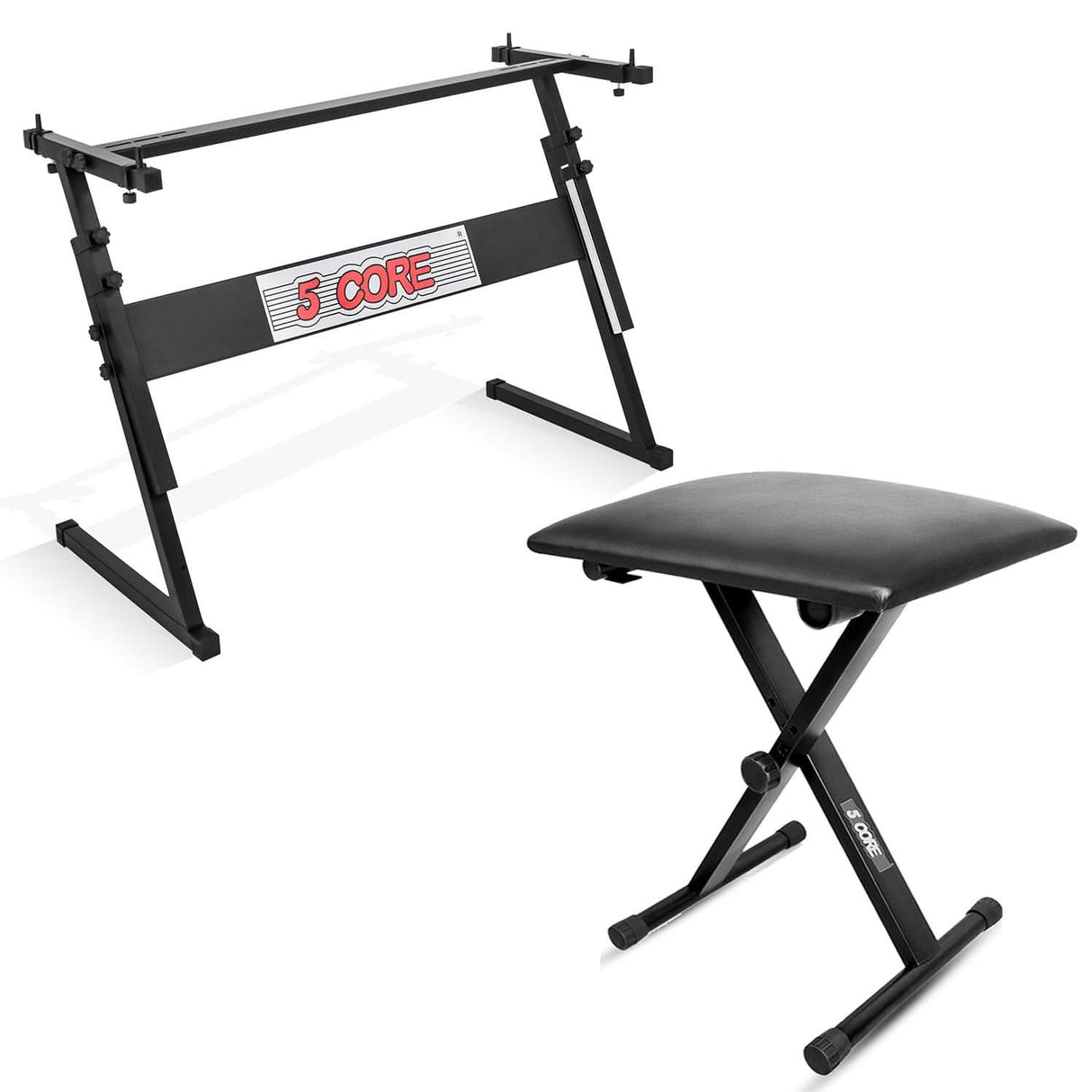 5Core Z style adjustable keyboard stand with black piano bench combo