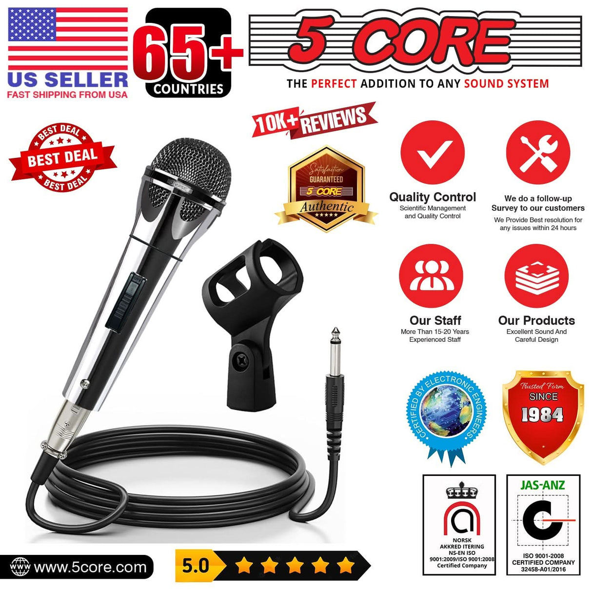 5Core studio-grade XLR dynamic microphone handheld for karaoke and live performance