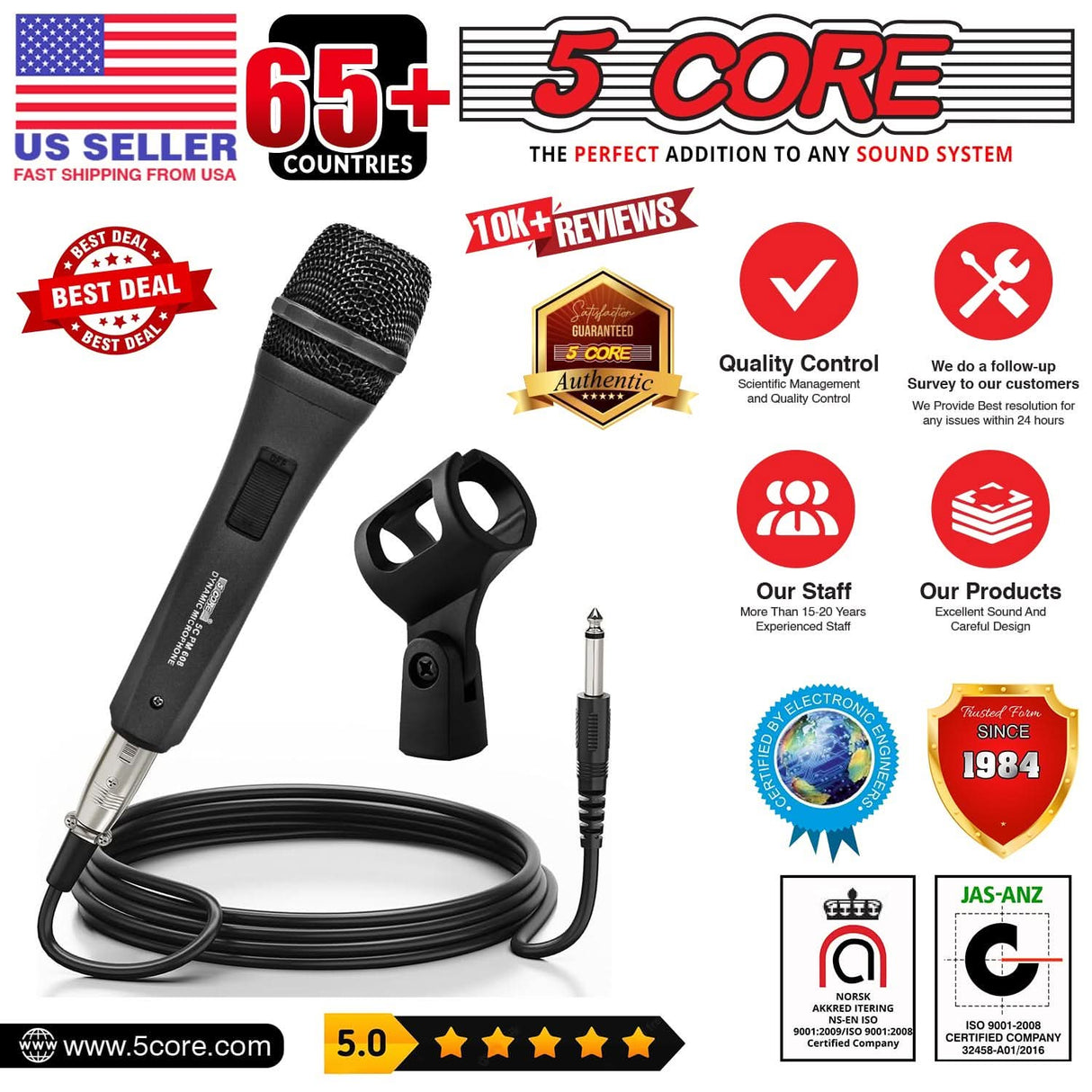 5Core professional-grade XLR dynamic microphone for karaoke singing and studio use