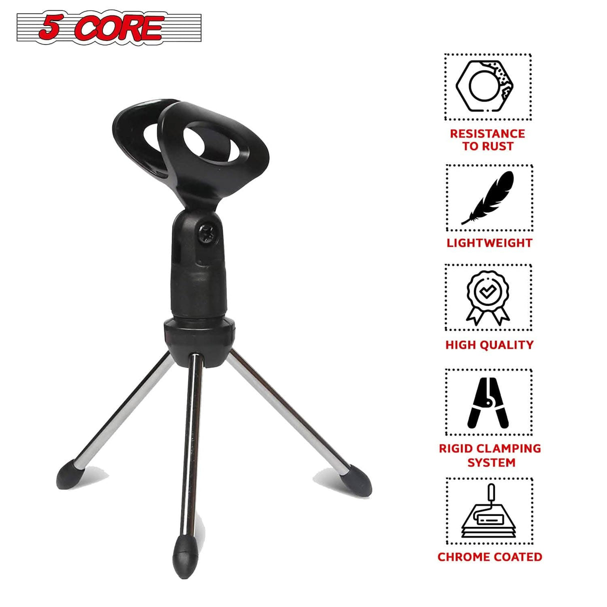 5Core Desktop Mic Stand Tripod podcast recording desk mic stand front view
