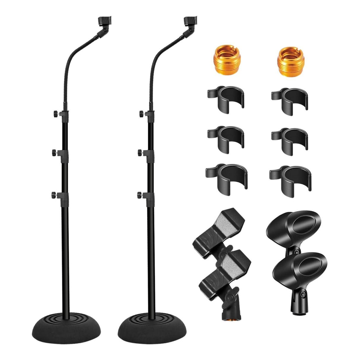 5Core Mic Stand Pair Floor Adjustable Universal Heavy Duty Gooseneck Microphone Stands Round Base Soporte De micrófono