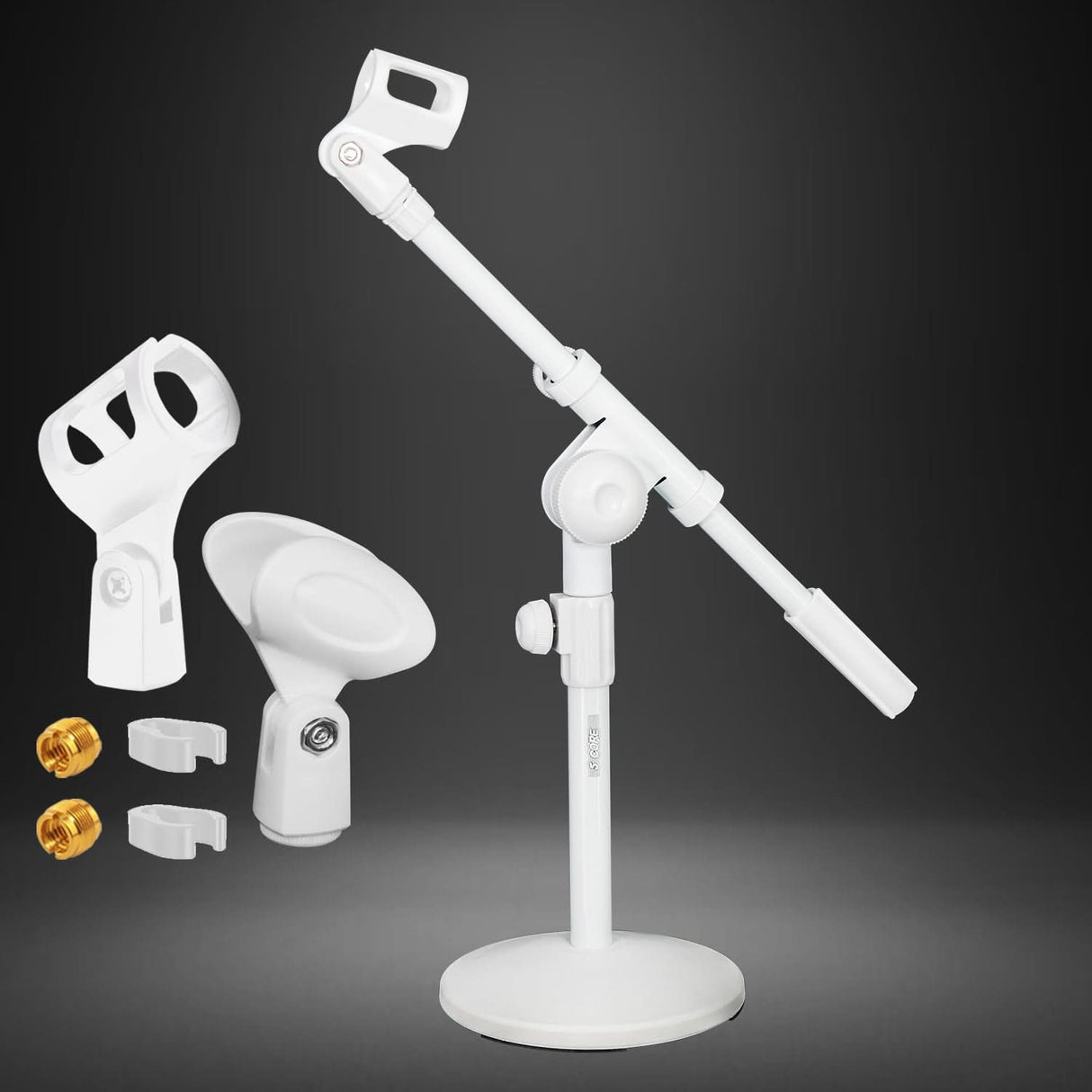5Core Desktop Mic Stand Round Base – With Mounted Mic, Front View