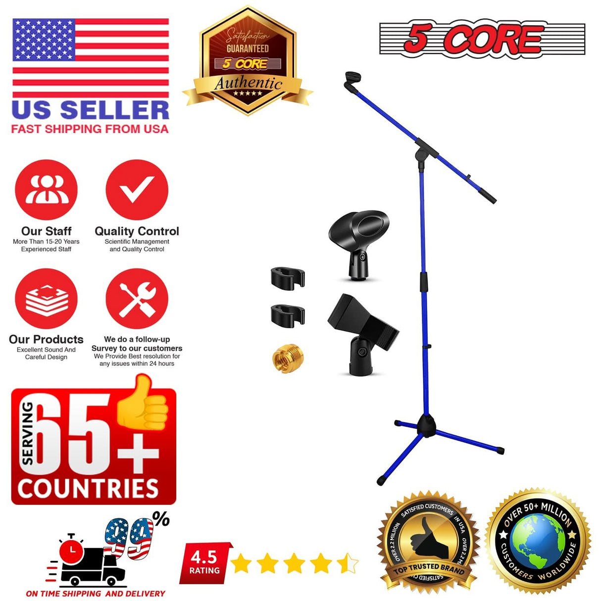 High-quality microphone stand with sturdy construction, adjustable height, and versatile compatibility for various mic types