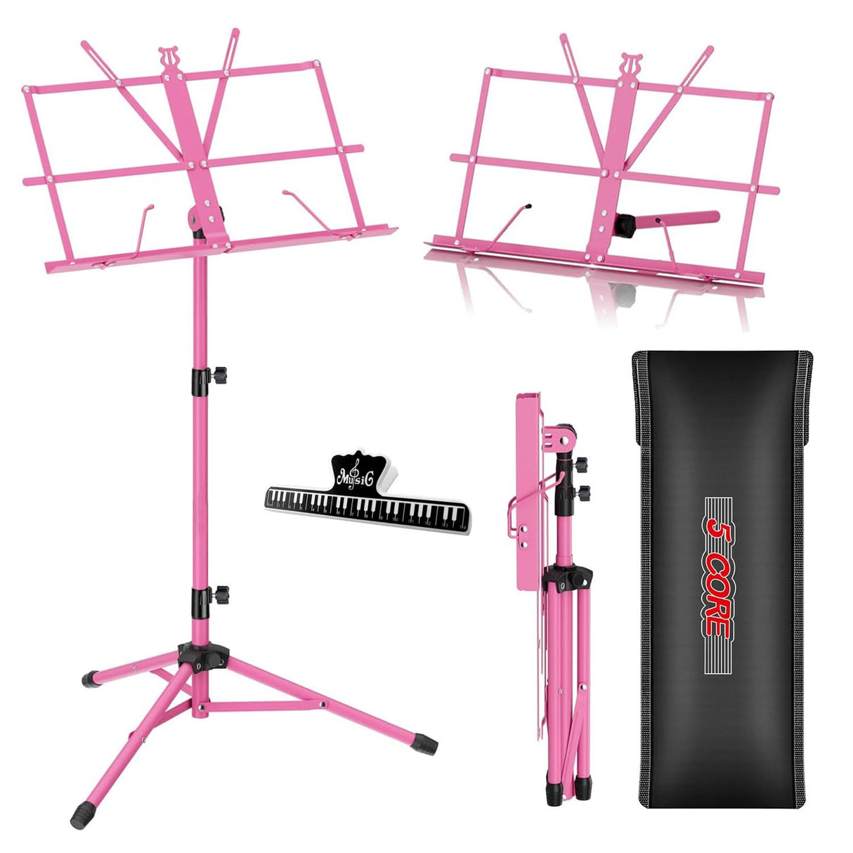 5 Core Music Stand Adjustable Desktop Book Stands Portable Sheet Holder All Metal Foldable Bookstand