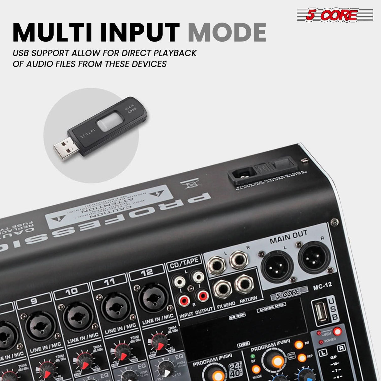 5 Core DJ mixer with Bluetooth and multi-channel input