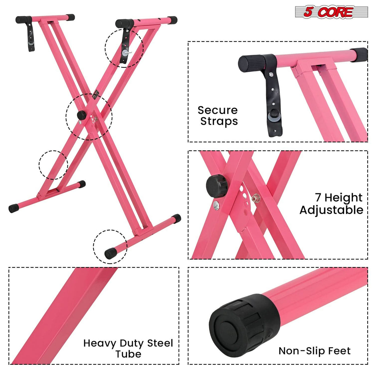 5Core double X keyboard stand in baby pink for full-size digital pianos