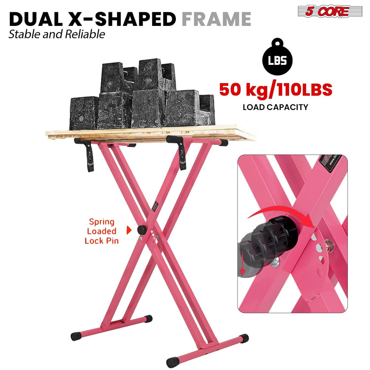 Sturdy baby pink double X keyboard riser for 49 to 88 key pianos