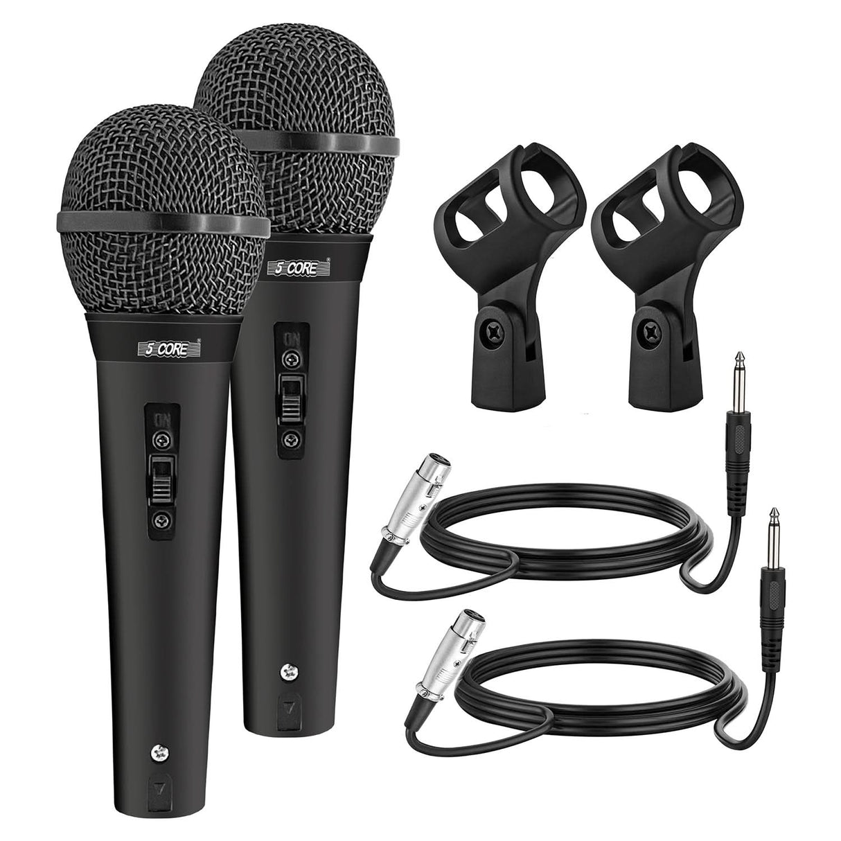 Two black microphones with accessories