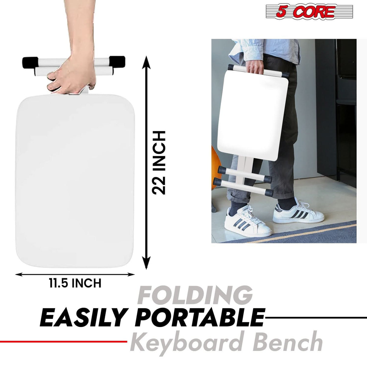 5 Core Keyboard Bench 2 Inch Padded Cushioned Piano Stool Height Adjustable 19" Guitar Seat Portable