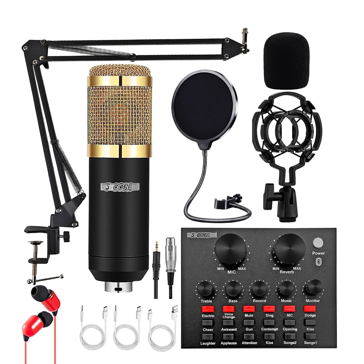 5Core professional condenser microphone podcast bundle with cardioid mic and boom arm