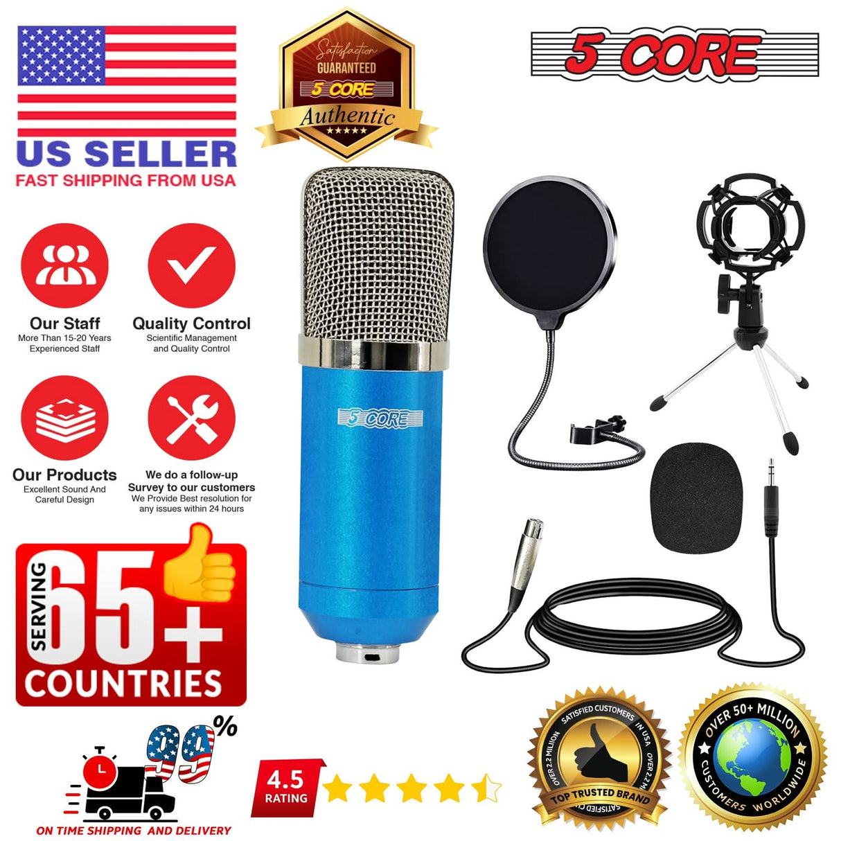 5Core Recording Microphone Podcast Bundle Professional Condenser Cardioid Mic Kit w Desk Stand