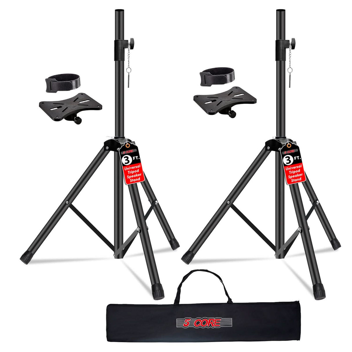 5 Core Speaker Stand 2Pc Adjustable 31 to 36" PA DJ Tripod Stands Heavy Duty w 35mm Pole 132Lb w Bag