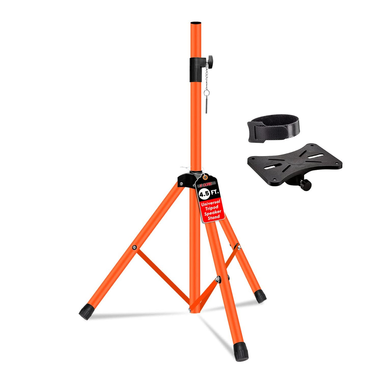 Orange tripod stand with additional components