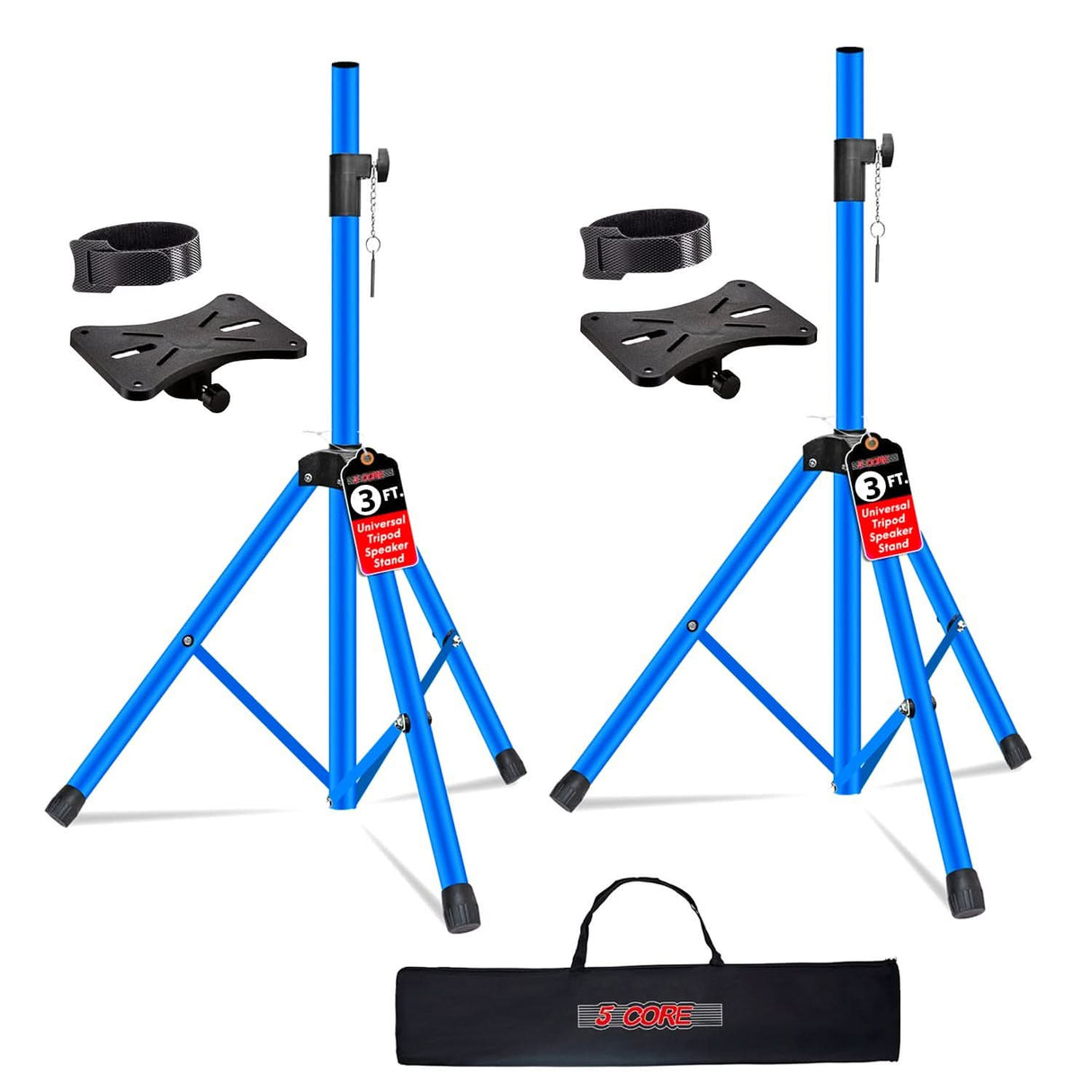 Two blue tripod stands with black bases