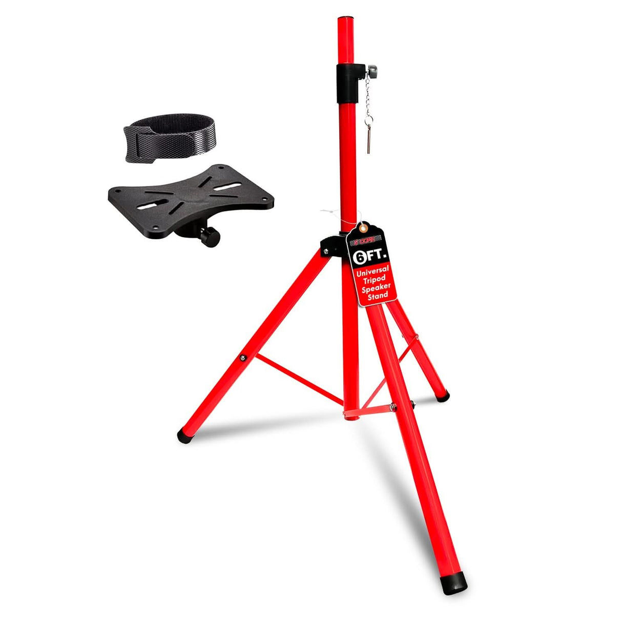 5Core tall red speaker stand with tripod base for DJ studio use
