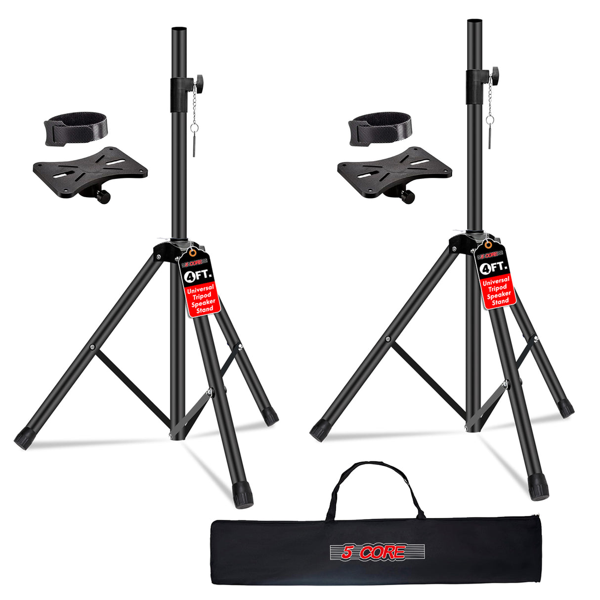 5 Core Speaker Stand 4Ft Adjustable Heavy Duty PA DJ Tripod Studio Monitor Stands w 35mm Insert