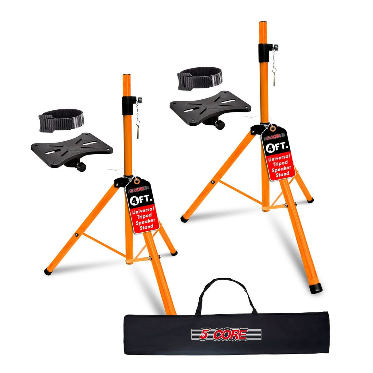 5Core orange speaker stand pair with tripod base and 48 inch adjustable height