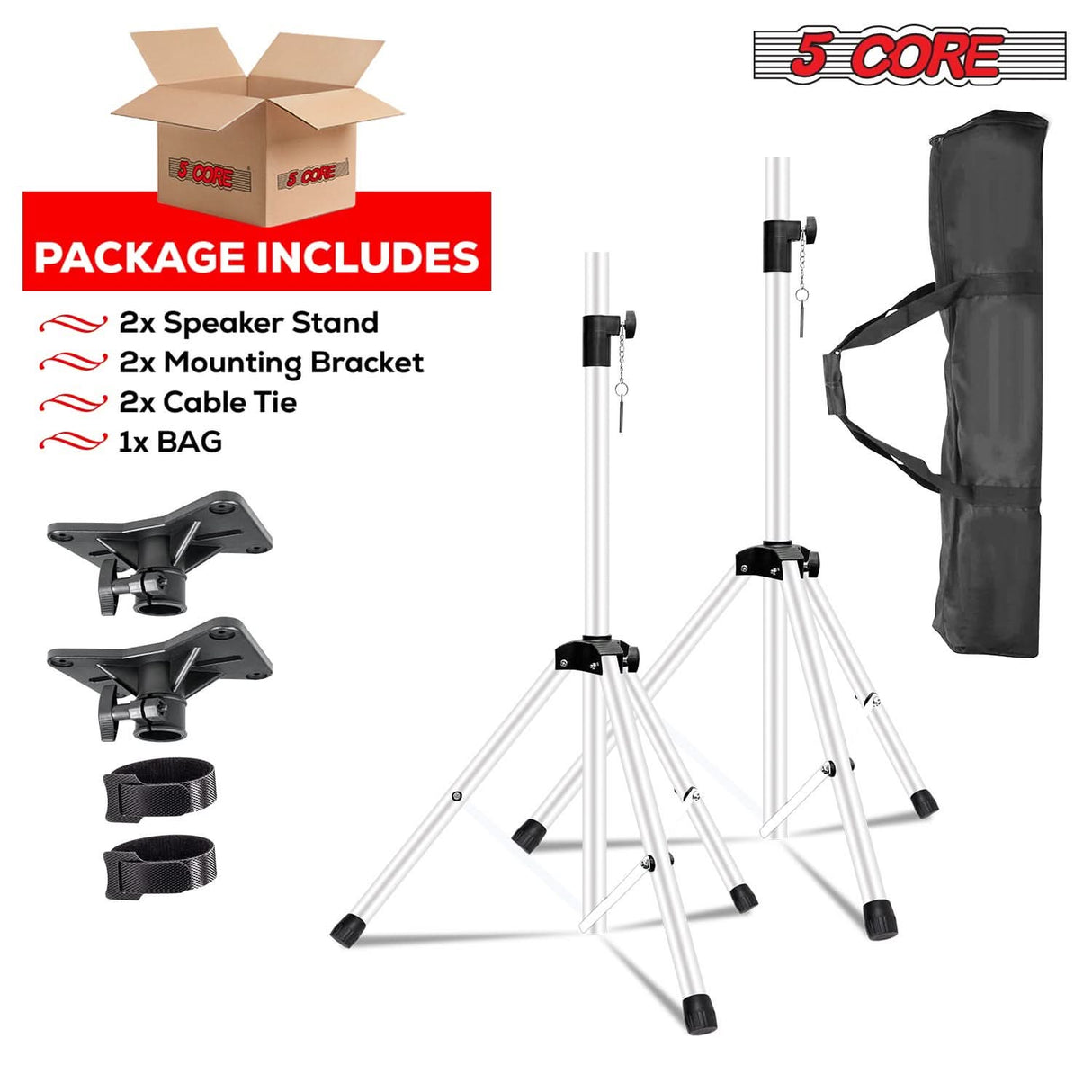 5 Core Speaker Stand Pair Adjustable Heavy Duty PA DJ Tripod Studio Monitor Stands w 35mm Insert