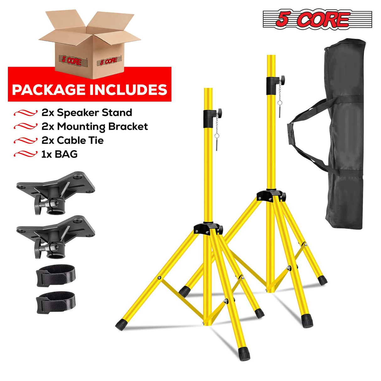 5 Core Speaker Stand Pair Adjustable Heavy Duty PA DJ Tripod Studio Monitor Stands w 35mm Insert