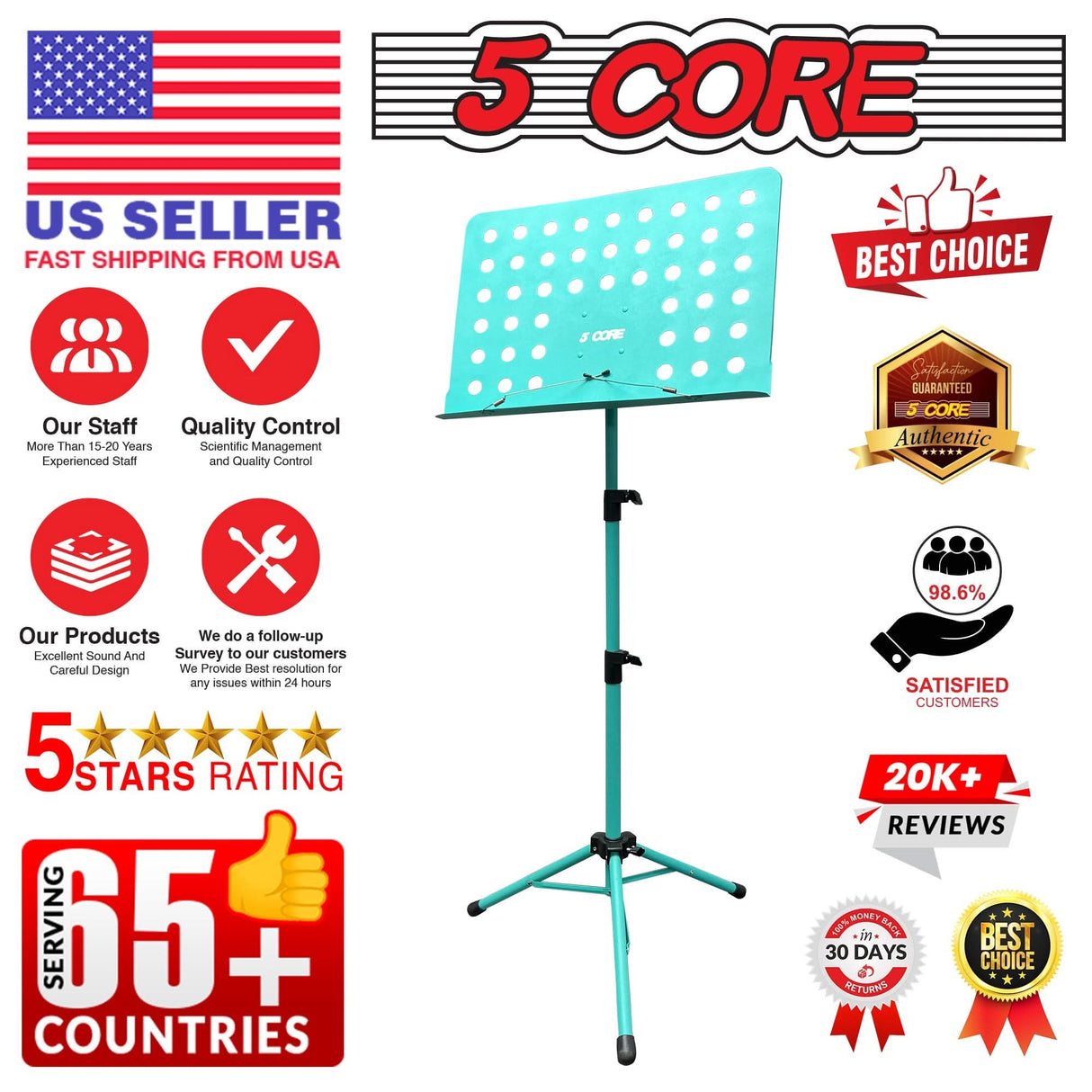5Core music stand for sheet music, folding portable tripod adjustable note holder