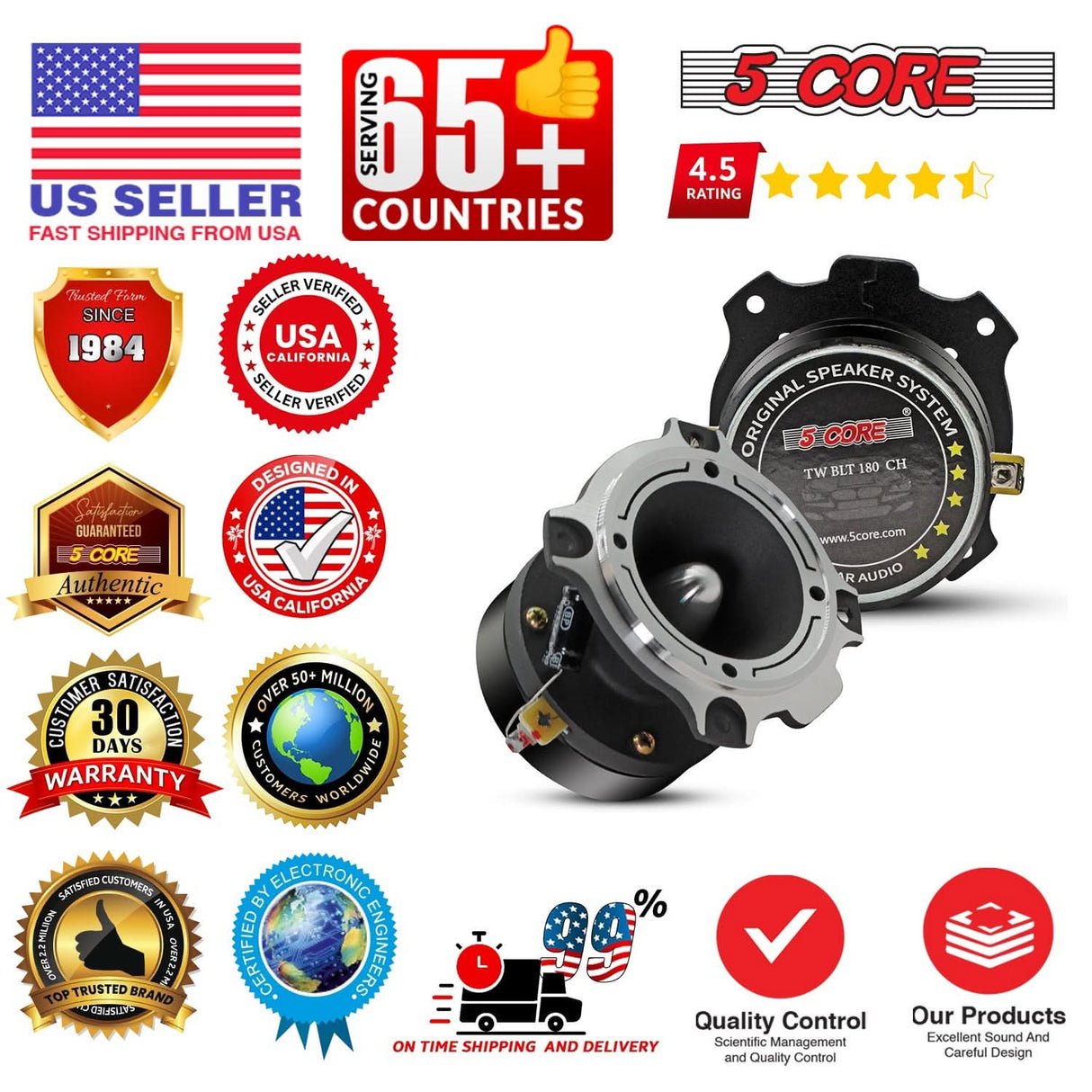 5Core Tweeters Speakers Car Audio Pair 600W Peak 3.5 Inch Super Bullet Tuiters Para Sonido Para Carro