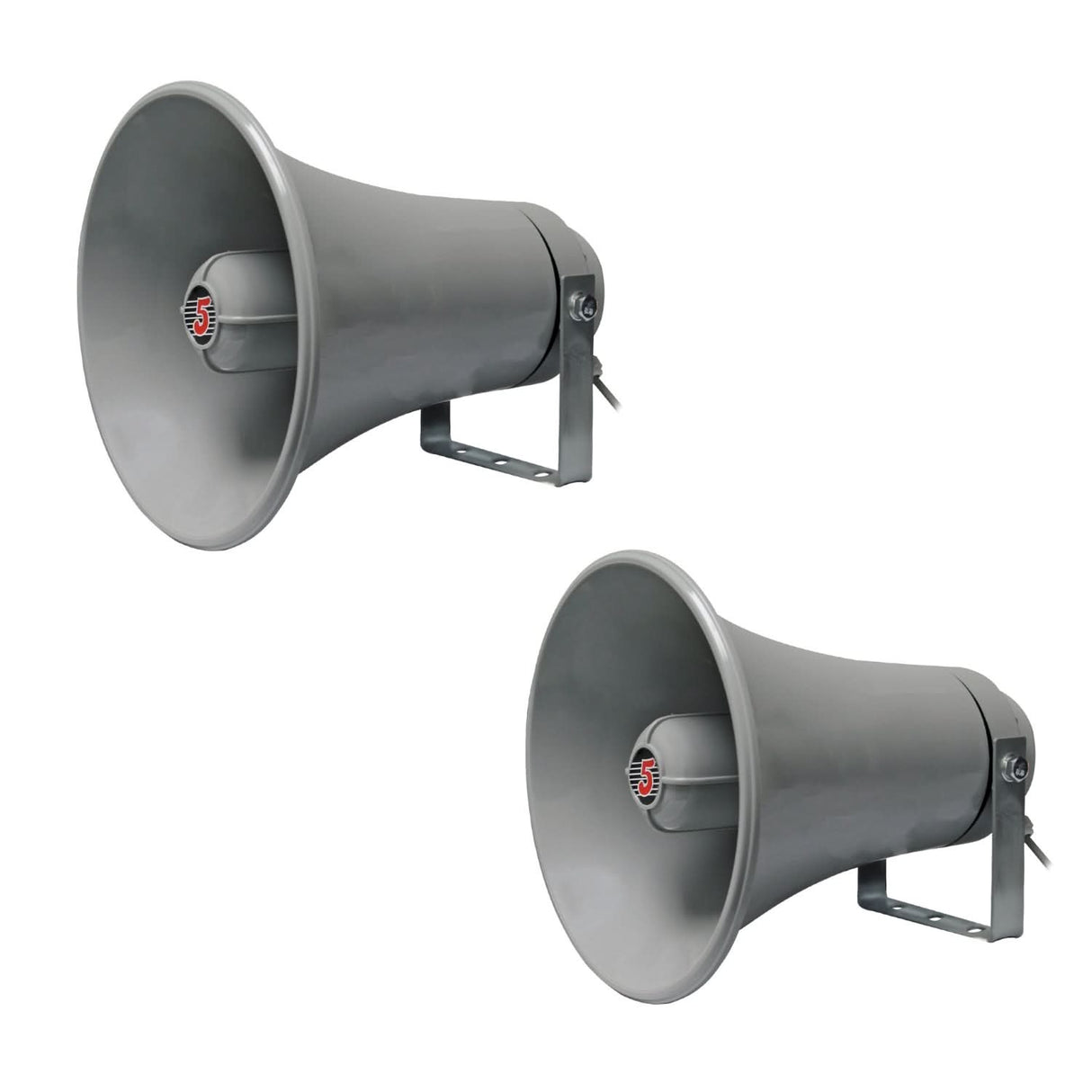 Two gray megaphones