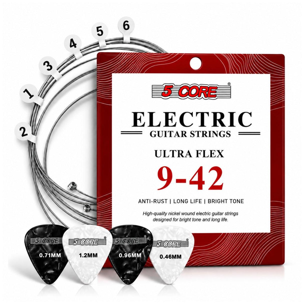 5 Core Guitar Strings Nickel Plated Acoustic Electric Guitar String Set w Picks