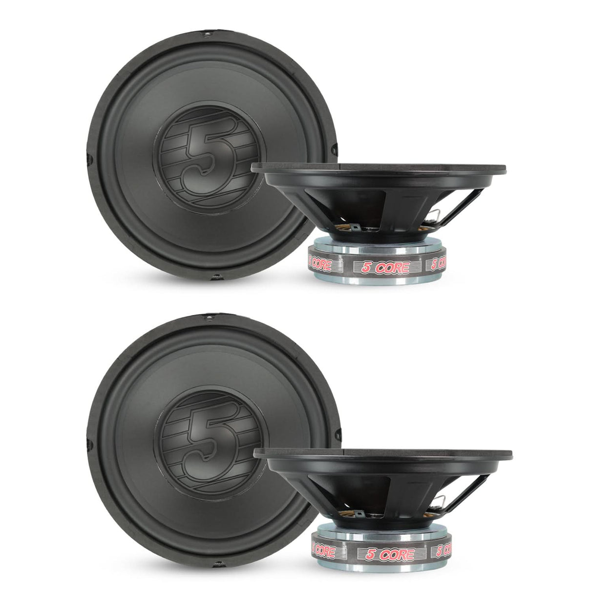 5 Core Car Subwoofer 2Pc 10" 3000W Pro Audio Deep Bass Component Sub Woofer 4Ohm Replacement Speaker