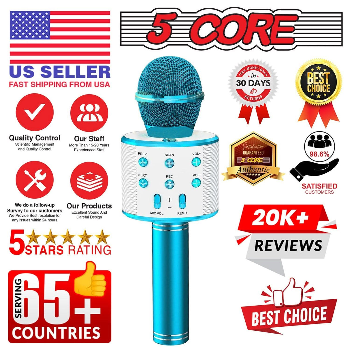 5 Core Portable Karaoke Microphone with Speaker travel friendly view