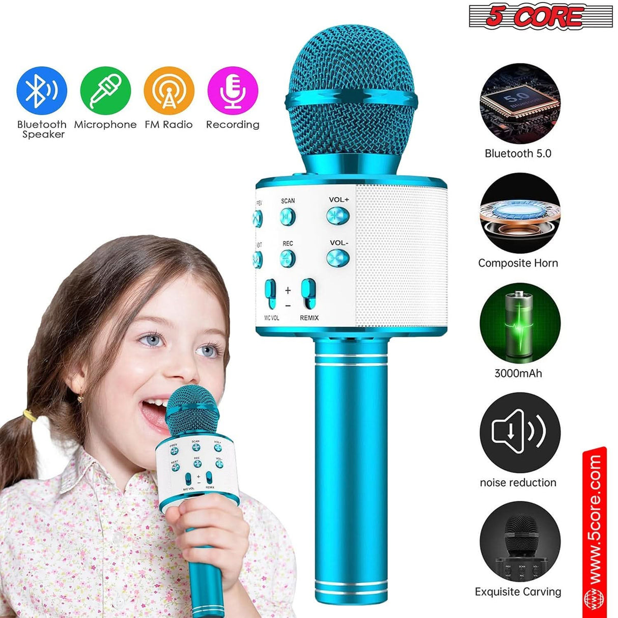 5 Core Bluetooth Karaoke Microphone all-in-one speaker view
