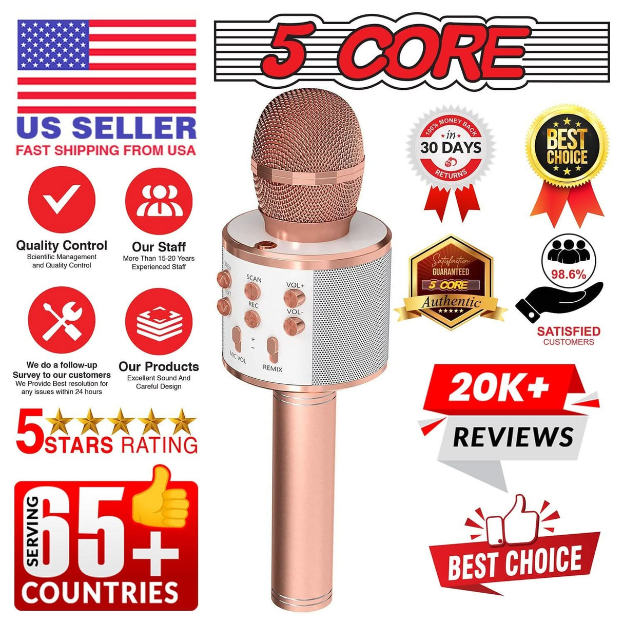 5 Core 3 in 1 karaoke mic Bluetooth connectivity icon view