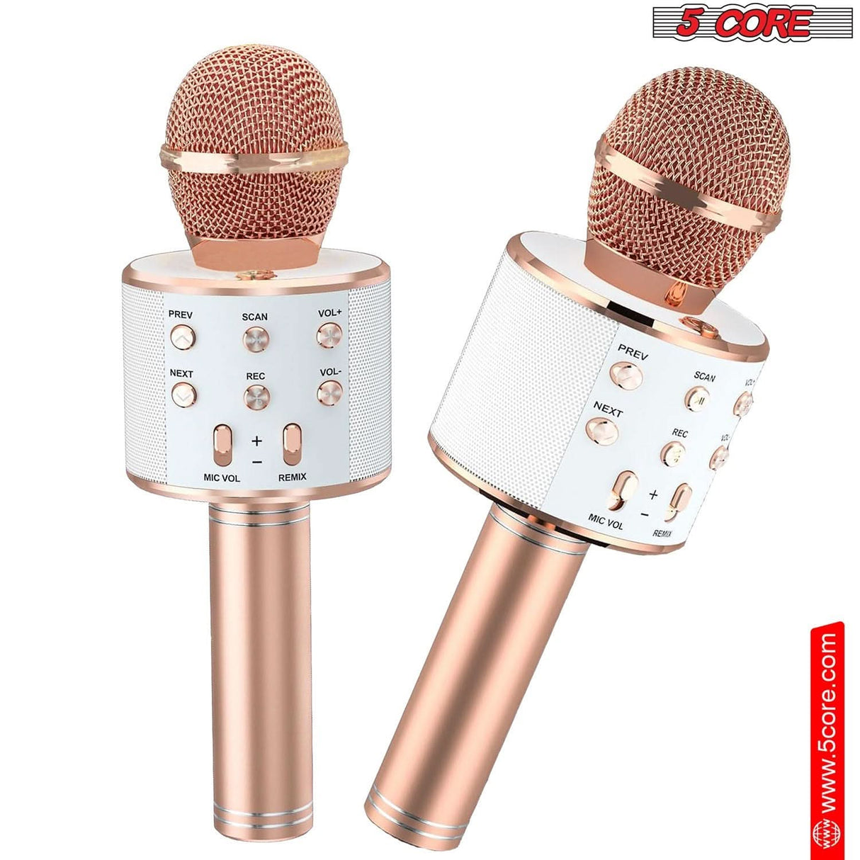 5 Core wireless karaoke microphone copper finish front angle view