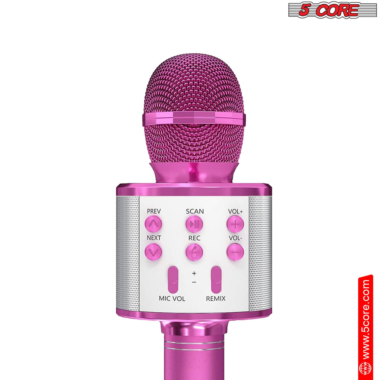 5 Core Portable Wireless Karaoke Mic Speaker pink close-up view