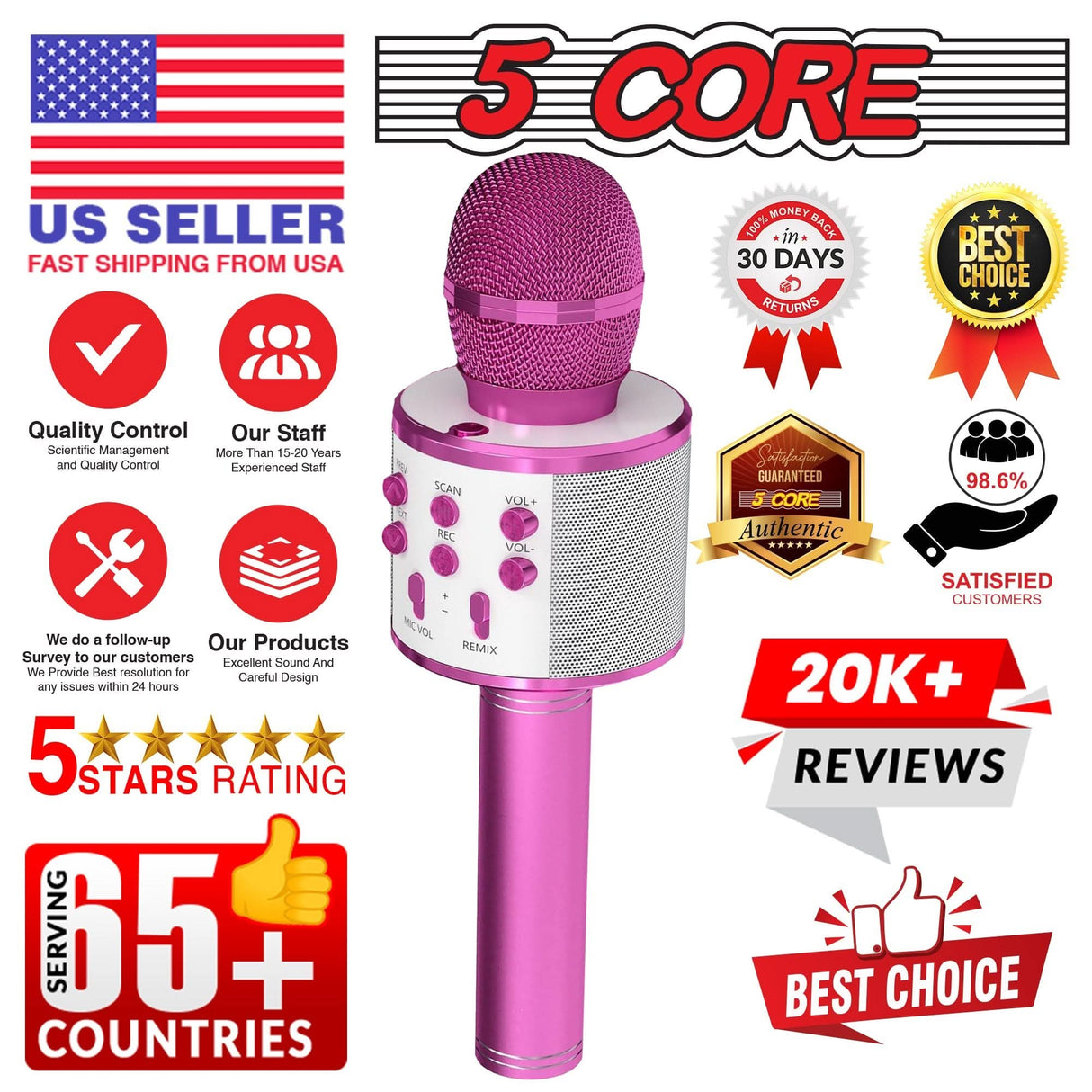 5 Core Wireless Karaoke Mic with Speaker pink studio view