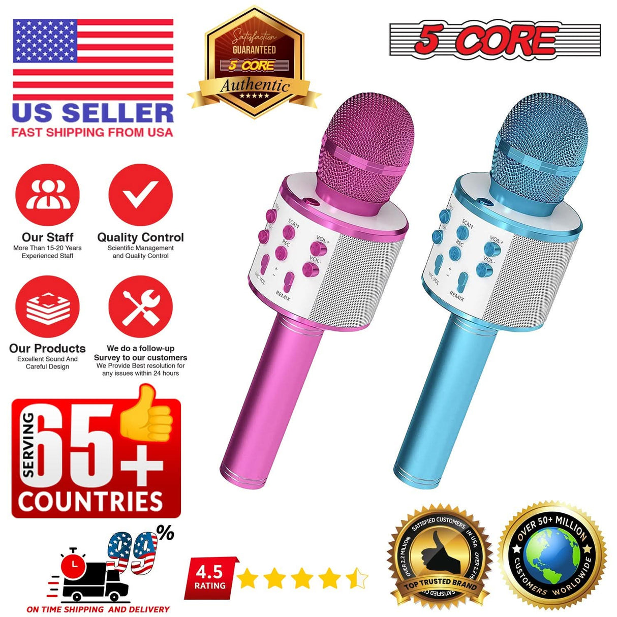 5 Core Microphone Wireless Karaoke Mic With Speaker 3 in 1 Portable Bluetooth Microfono Inalambrico PINK BLUE