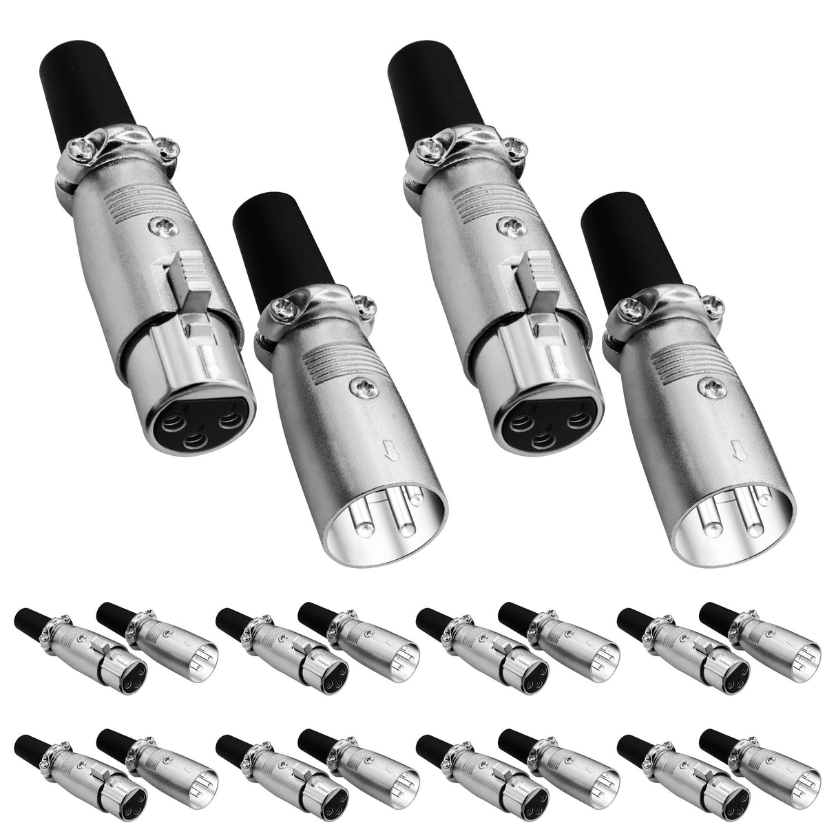 5Core XLR Connector 20 Pair Male Female to 1/4 Audio Jack 3 Pin Secure Mic Plug w Locking Ends