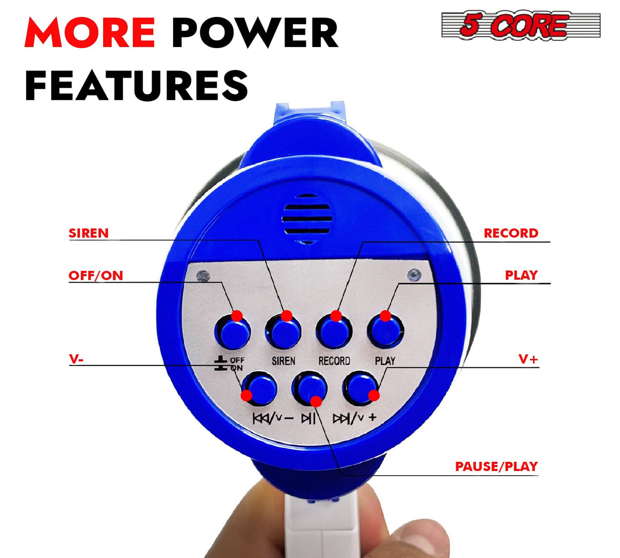 5 Core Megaphone 30W Bull Horn PA Speaker w 800 Yards Range Loud Siren Voice Amplifier Portable