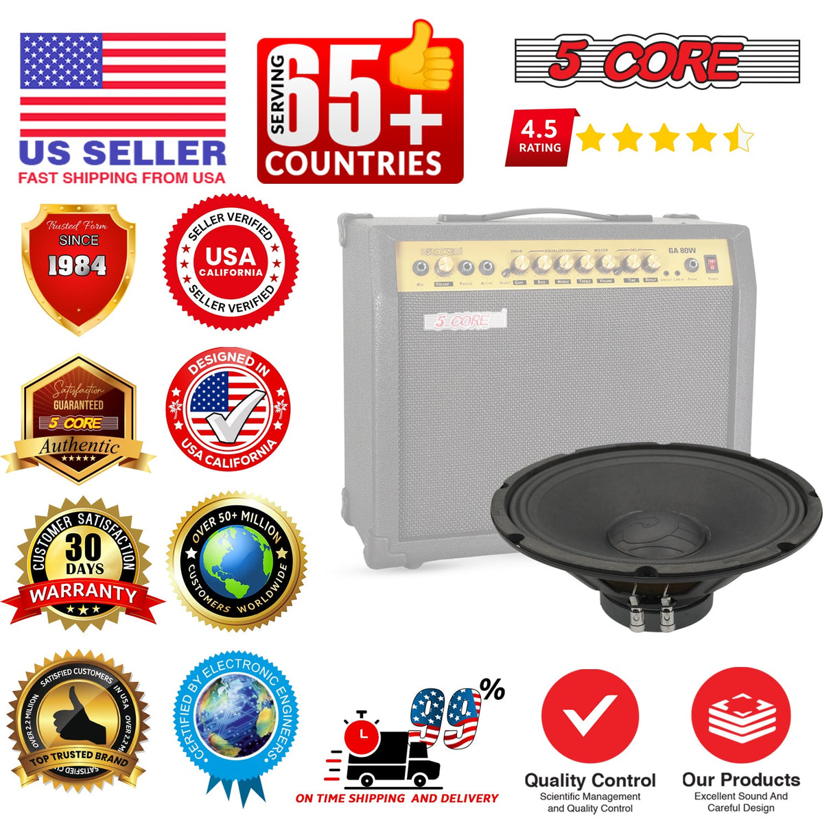 5 Core 12 Inch Guitar Speaker 200W 4 Ohm Amp Cabinet Replacement Amplifier Woofer