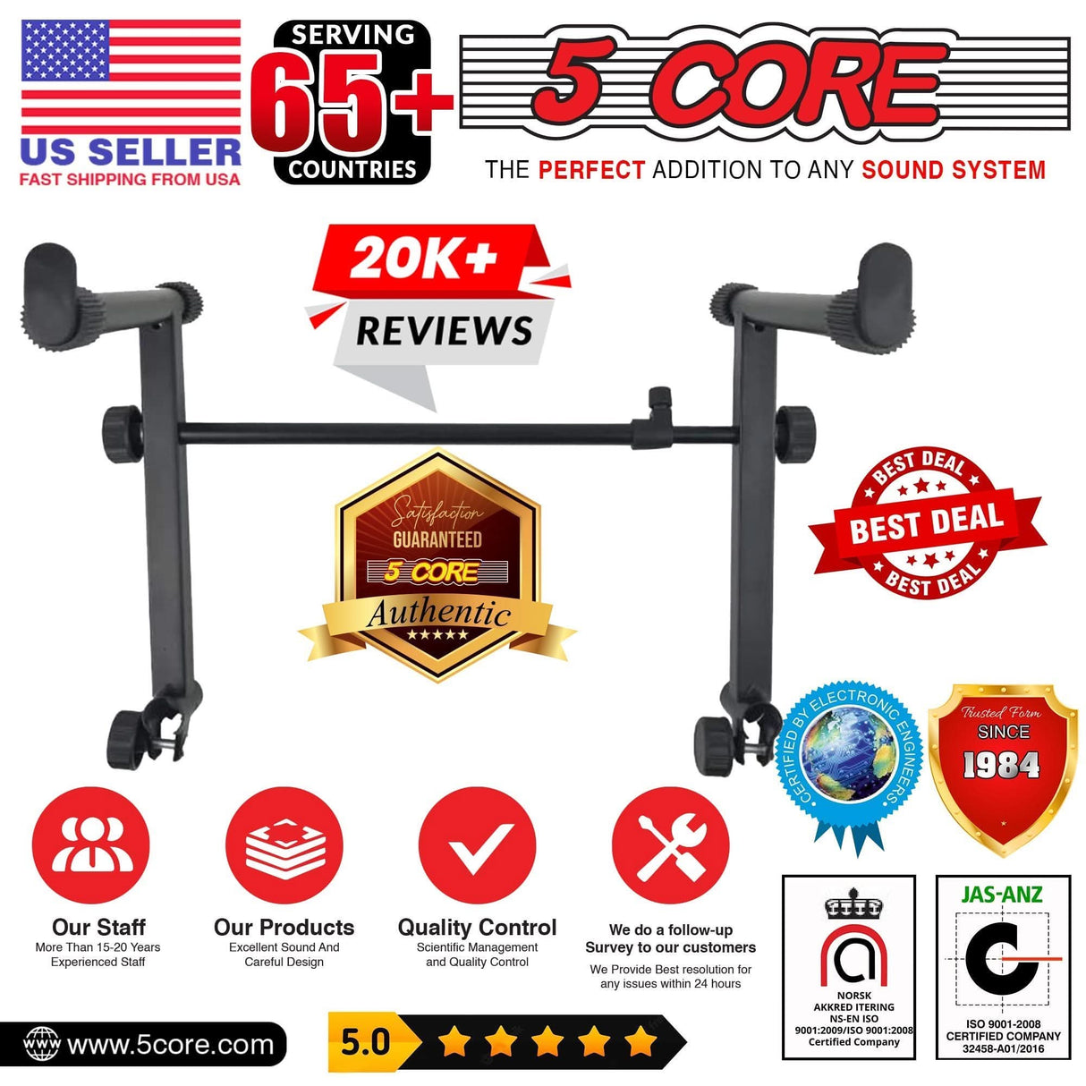 5Core foldable 2-tier keyboard stand, adjustable and sturdy holder for electric piano